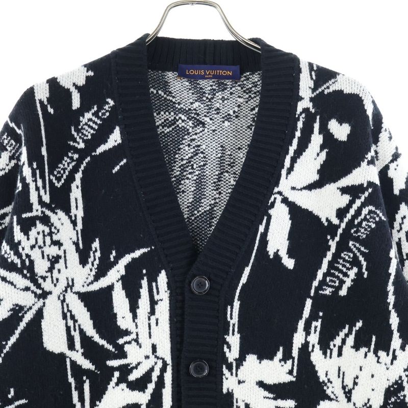 Louis Vuitton 23SS Thistle Jacquard Wool Knit Cardigan Black Rm231 H56 Hon98w