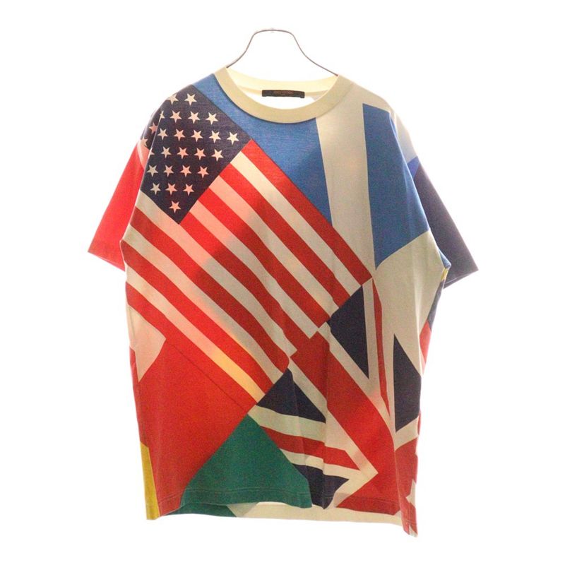 Louis Vuitton 19AW Flag Printed Crewneck Short-sleeved T-shirt Cut And Sewn