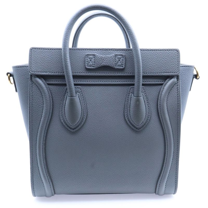 Celine Luggage Nano Shopper Leather 2WAY Hand Shoulder Bag Gold Hardware Gray