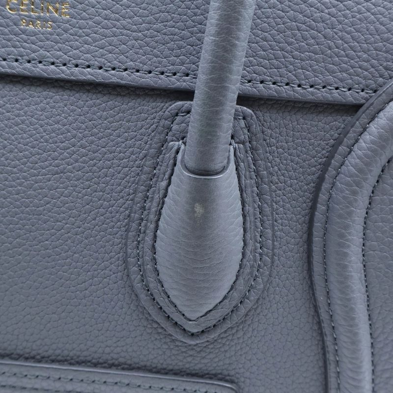Celine Luggage Nano Shopper Leather 2WAY Hand Shoulder Bag Gold Hardware Gray
