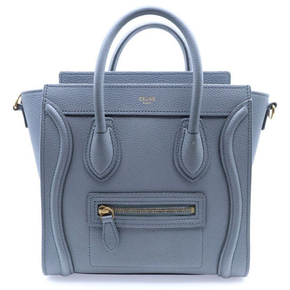 Celine Luggage Nano Shopper Leather 2WAY Hand Shoulder Bag Gold Hardware Gray