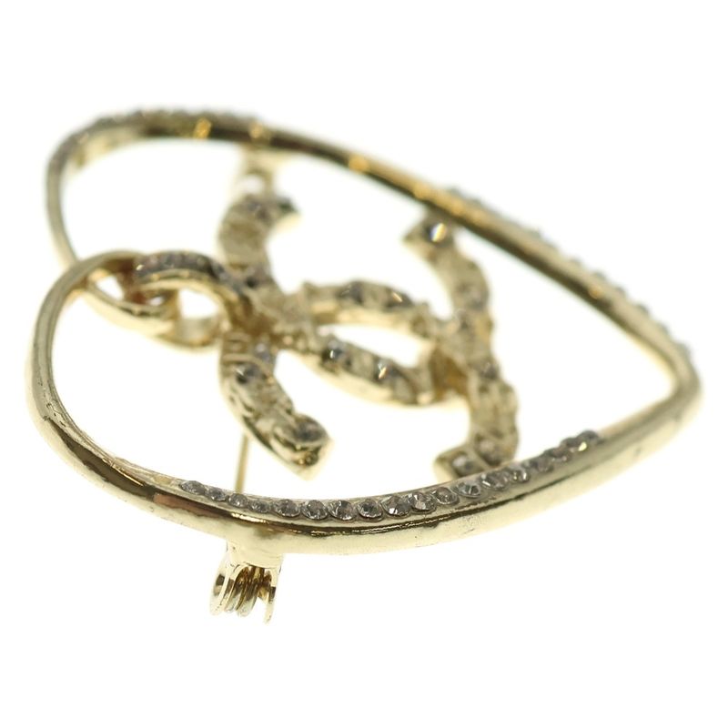 Chanel Coco Mark & Heart Gold Plated Brooch With Rhinestones Gold