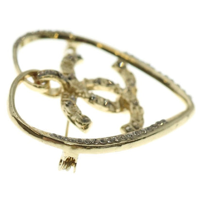 Chanel Coco Mark & Heart Gold Plated Brooch With Rhinestones Gold