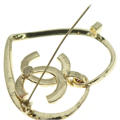 Chanel Coco Mark & Heart Gold Plated Brooch With Rhinestones Gold