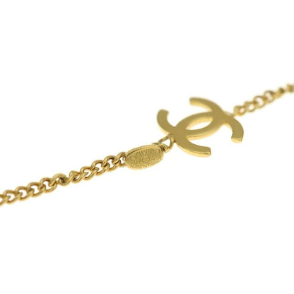Chanel Coco Mark 2strand GP Long Chain Necklace With Stones 97A Gold Ladies