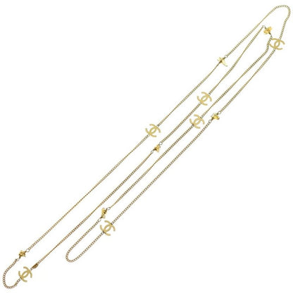 Chanel Coco Mark 2strand GP Long Chain Necklace With Stones 97A Gold Ladies