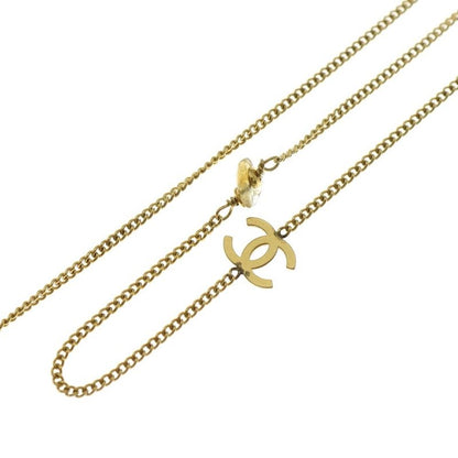 Chanel Coco Mark 2strand GP Long Chain Necklace With Stones 97A Gold Ladies