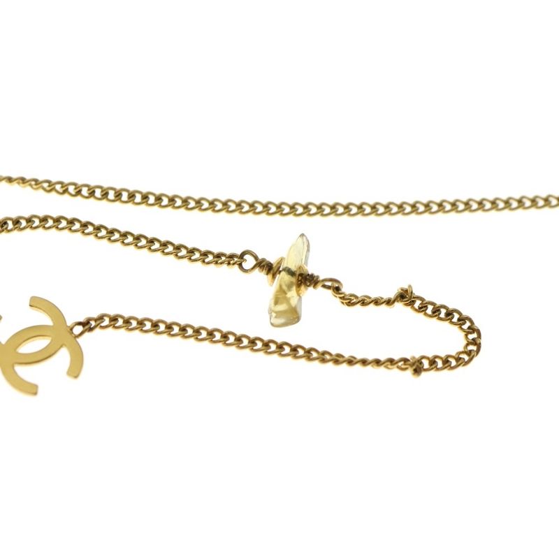 Chanel Coco Mark 2strand GP Long Chain Necklace With Stones 97A Gold Ladies