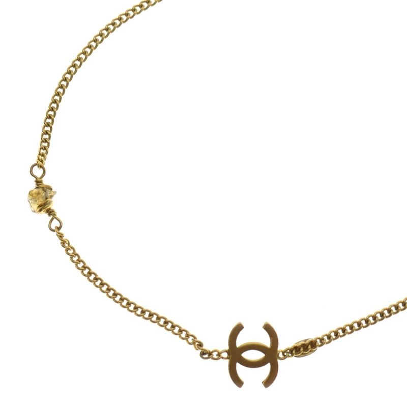 Chanel Coco Mark 2strand GP Long Chain Necklace With Stones 97A Gold Ladies