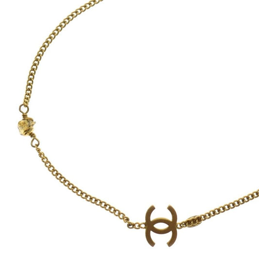 Chanel Coco Mark 2strand GP Long Chain Necklace With Stones 97A Gold Ladies
