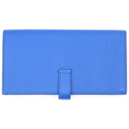 Hermes Bearn Soufflé Blue Sellige C Engraved Gold Hardware Long Wallet Long Blue