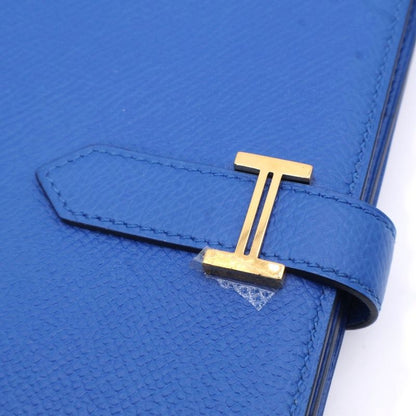 Hermes Bearn Soufflé Blue Sellige C Engraved Gold Hardware Long Wallet Long Blue