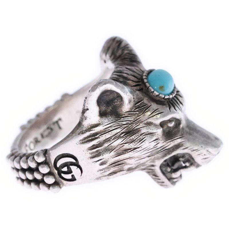 Gucci Anger Forest Turquoise Wolf Ring Silver