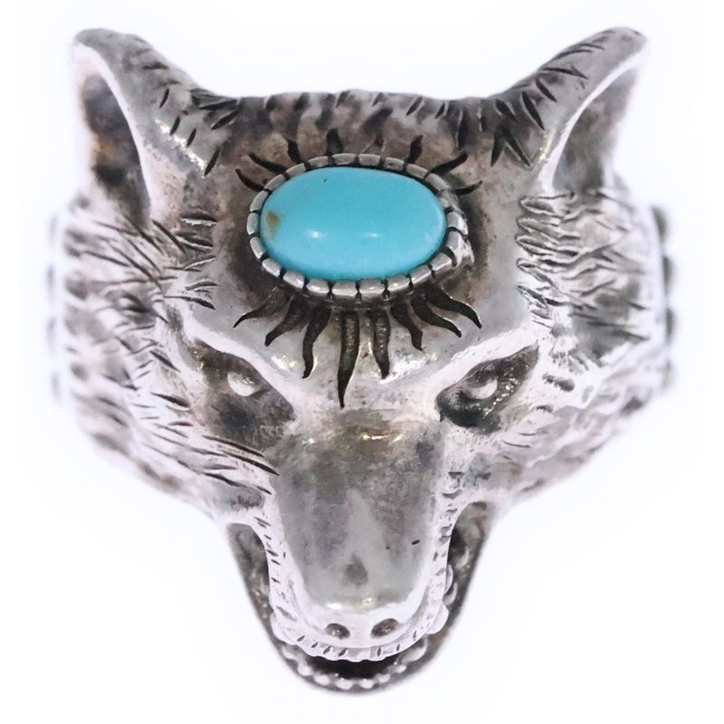 Gucci Anger Forest Turquoise Wolf Ring Silver