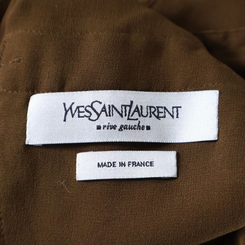 Saint Laurent Paris Stand Collar Military Shirt Blouse With Epaulettes Brown