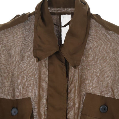 Saint Laurent Paris Stand Collar Military Shirt Blouse With Epaulettes Brown