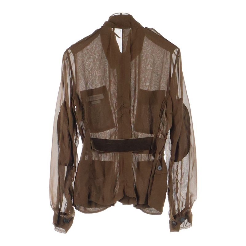 Saint Laurent Paris Stand Collar Military Shirt Blouse With Epaulettes Brown