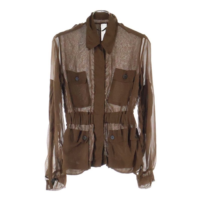 Saint Laurent Paris Stand Collar Military Shirt Blouse With Epaulettes Brown