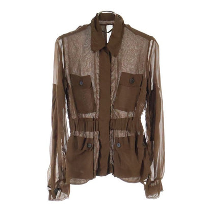 Saint Laurent Paris Stand Collar Military Shirt Blouse With Epaulettes Brown