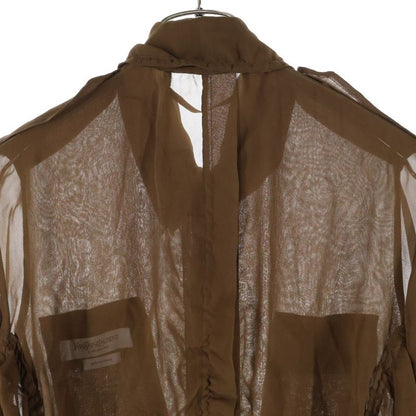 Saint Laurent Paris Stand Collar Military Shirt Blouse With Epaulettes Brown