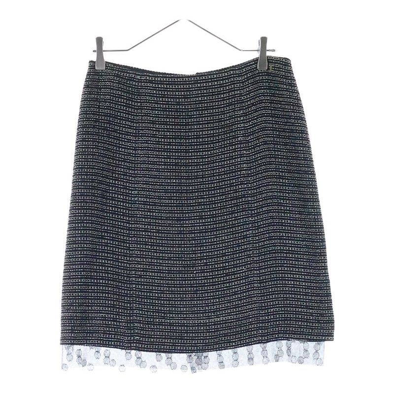 Chanel Coco Mark Tweed Sheer Embellished Tight Skirt Black/white 03A P22357v1314