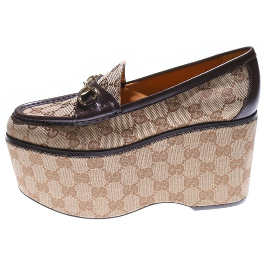 Gucci GG Canvas Horsebit Platform Loafers Shoes 786009