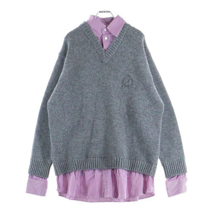 Balenciaga Layered Shirt V-neck Sweater Shirt Layered V-neck Knit Sweater Grey
