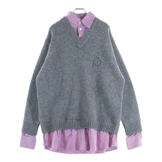 Balenciaga Layered Shirt V-neck Sweater Shirt Layered V-neck Knit Sweater Grey