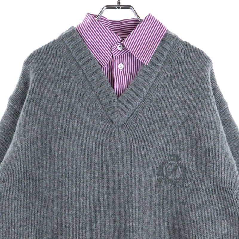 Balenciaga Layered Shirt V-neck Sweater Shirt Layered V-neck Knit Sweater Grey