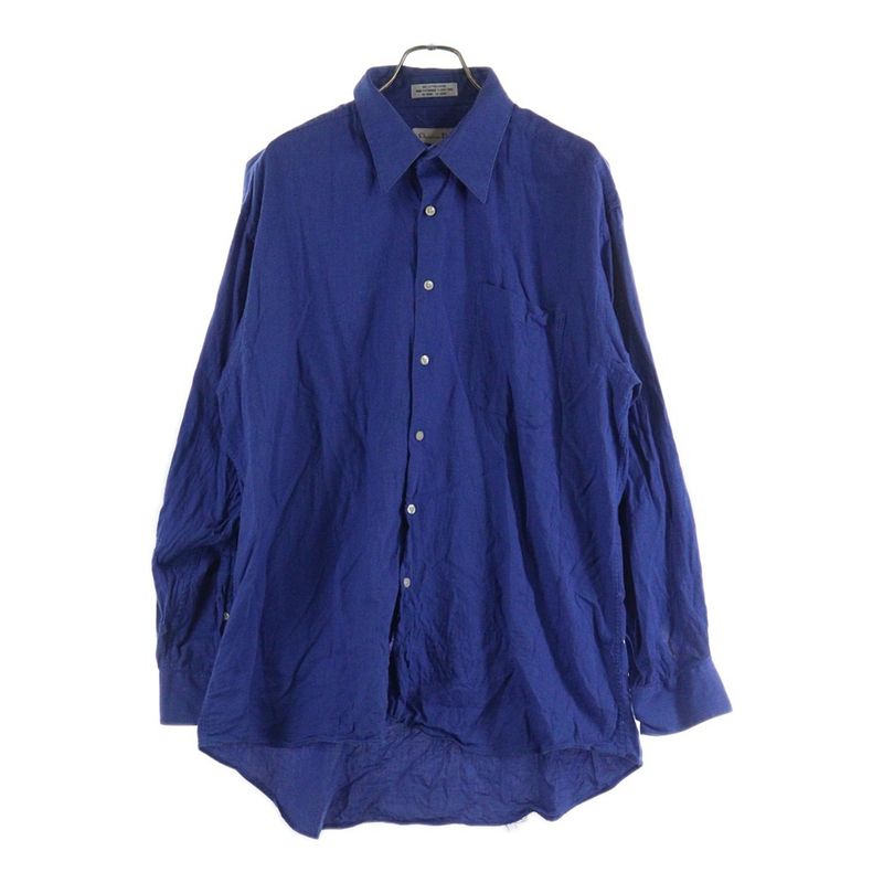 Christian Dior Open Collar Cotton Long Sleeve Open Collar Shirt Blue