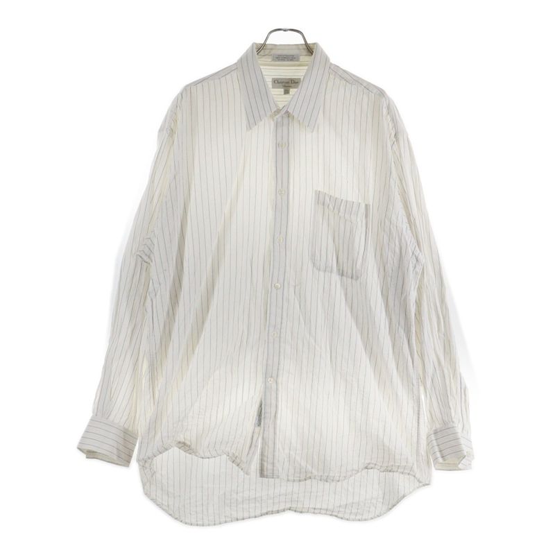 Christian Dior Striped Cotton Long Sleeve Shirt White