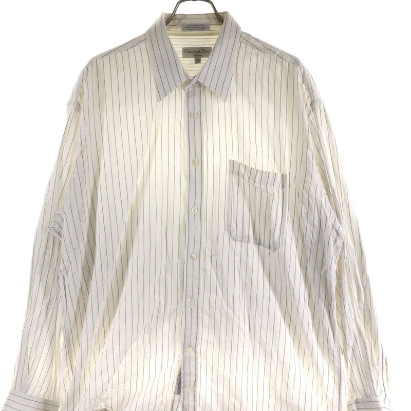 Christian Dior Striped Cotton Long Sleeve Shirt White