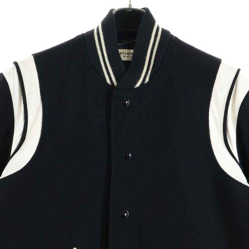 Saint Laurent Paris 14AW Teddy Jacket Leather Trim Stajan Blouson White/black