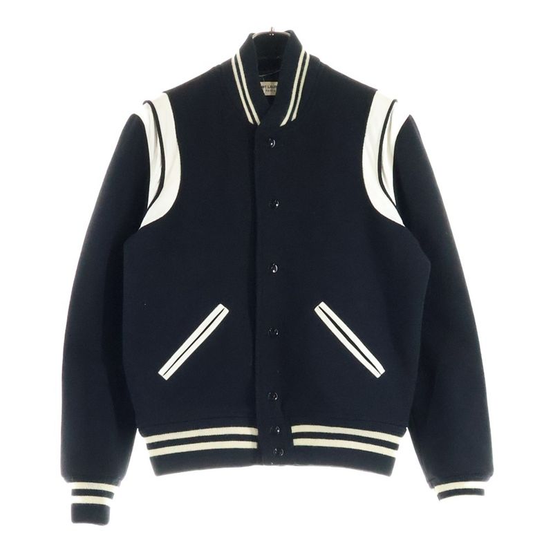 Saint Laurent Paris 14AW Teddy Jacket Leather Trim Stajan Blouson White/black