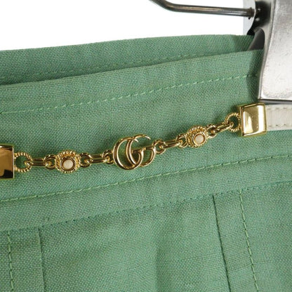 Gucci GG Marmont Logo Chain Rayon Linen Long Flared Pleated Skirt Light Green