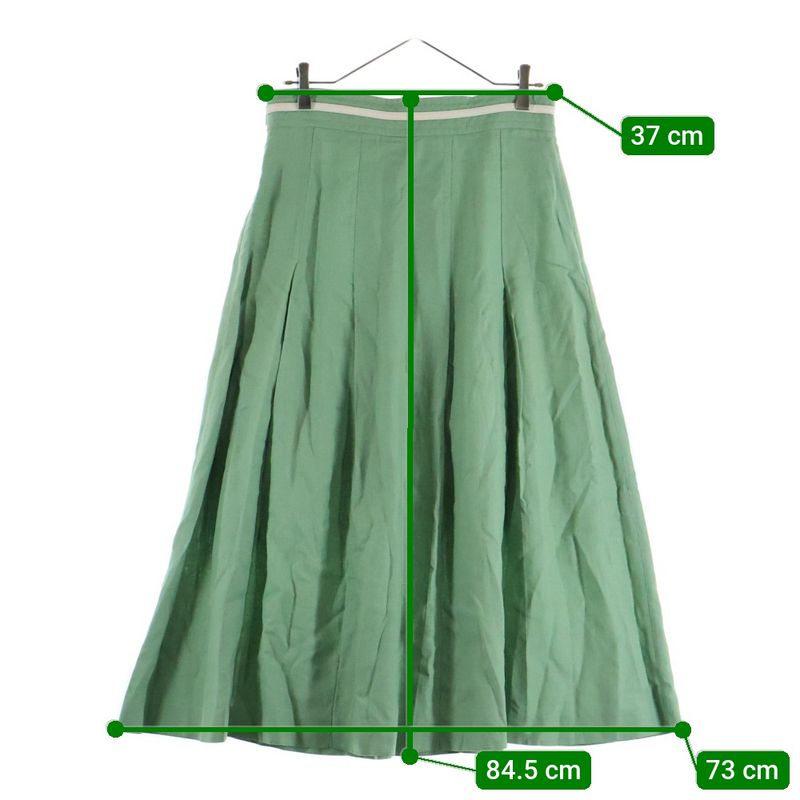 Gucci GG Marmont Logo Chain Rayon Linen Long Flared Pleated Skirt Light Green