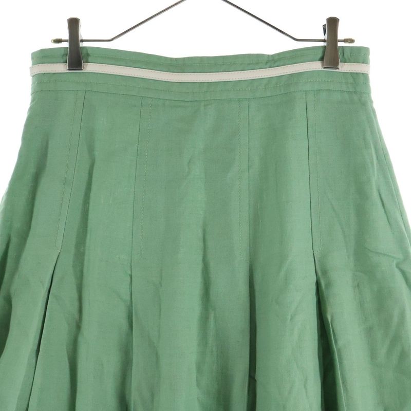 Gucci GG Marmont Logo Chain Rayon Linen Long Flared Pleated Skirt Light Green