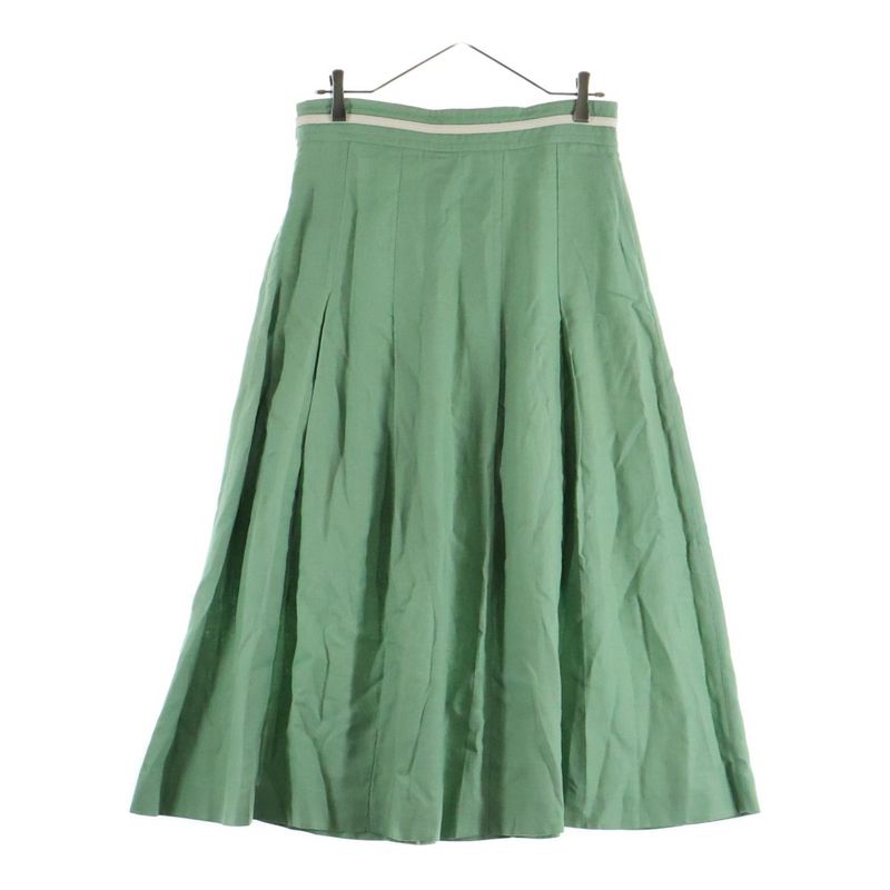 Gucci GG Marmont Logo Chain Rayon Linen Long Flared Pleated Skirt Light Green