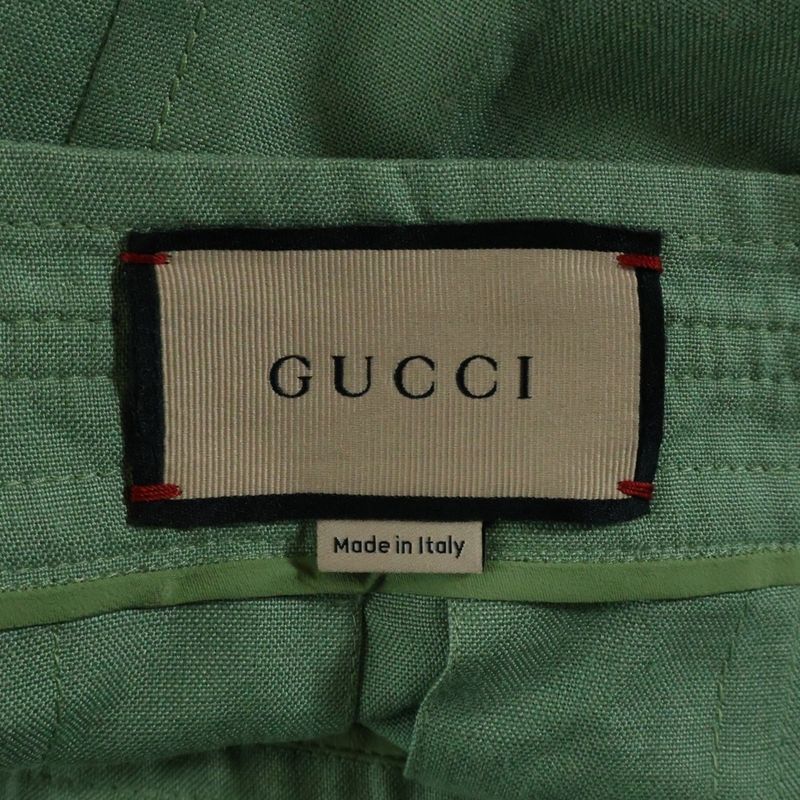 Gucci GG Marmont Logo Chain Rayon Linen Long Flared Pleated Skirt Light Green