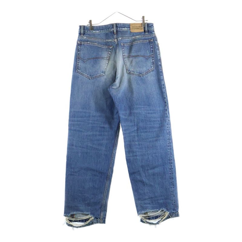 Balenciaga 23SS Loose FIT Jeans 736540 Tbp48 Loose Fit Hem Damaged Denim Pants