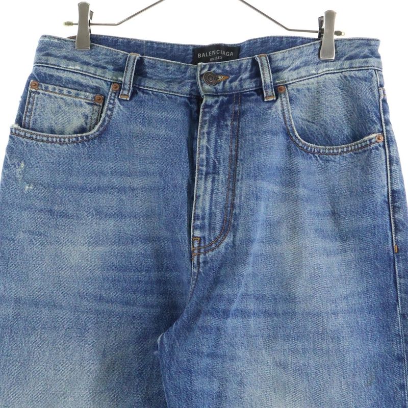 Balenciaga 23SS Loose FIT Jeans 736540 Tbp48 Loose Fit Hem Damaged Denim Pants