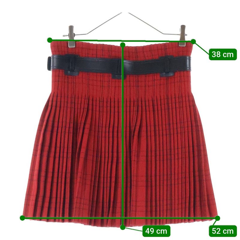 Christian Dior Logo Embroidery Check Allover Leather Belt Wool Pleated Medium