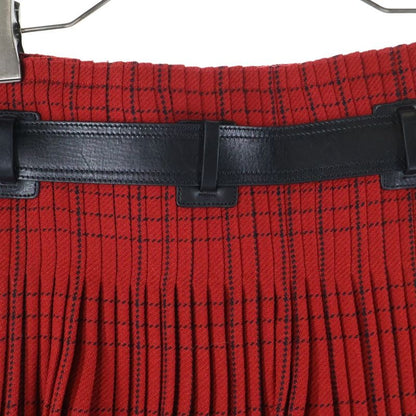 Christian Dior Logo Embroidery Check Allover Leather Belt Wool Pleated Medium