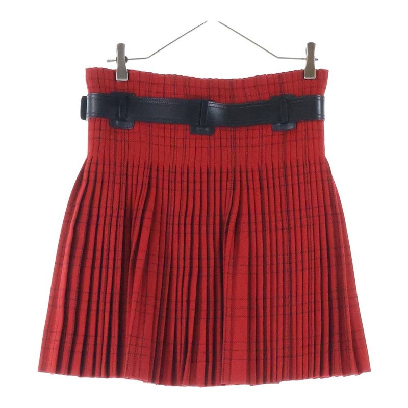 Christian Dior Logo Embroidery Check Allover Leather Belt Wool Pleated Medium