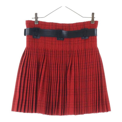 Christian Dior Logo Embroidery Check Allover Leather Belt Wool Pleated Medium