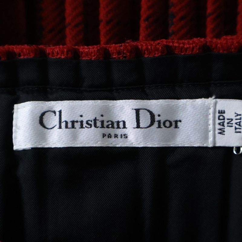 Christian Dior Logo Embroidery Check Allover Leather Belt Wool Pleated Medium