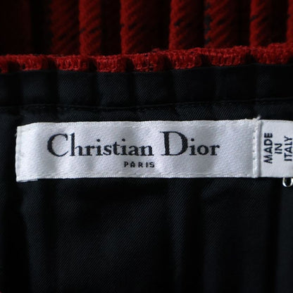 Christian Dior Logo Embroidery Check Allover Leather Belt Wool Pleated Medium
