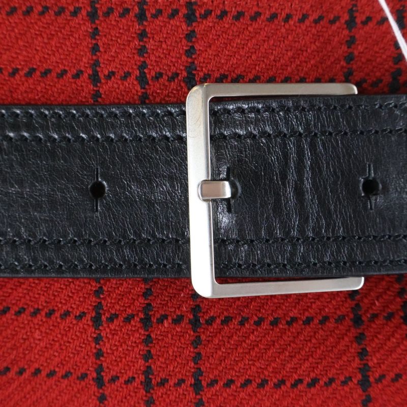 Christian Dior Logo Embroidery Check Allover Leather Belt Wool Pleated Medium