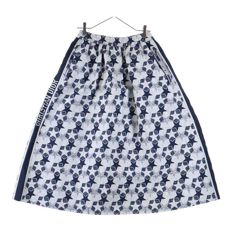 DIOR Side Logo Jacquard Star Allover Long Skirt Navy/white Women 217j24a2977