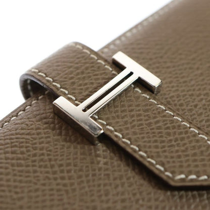 Hermes Bearn Compact Epson Leather Compact Wallet Fold Wallet Etoupe Beige